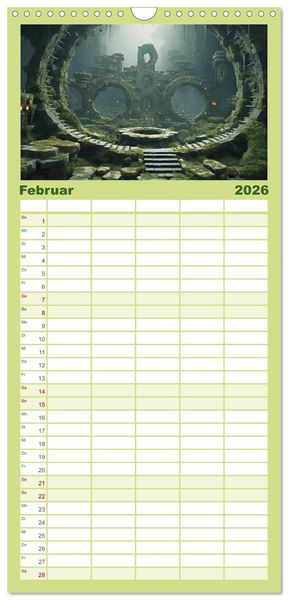 Produktbild: Familienplaner 2026 - Irrg&auml;rten und Labyrinthe mit 5 Spalten (Wandkalender, 21 x 45 cm) CALVENDO