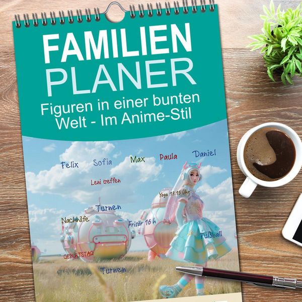 Produktbild: Familienplaner 2026 - Figuren in einer bunten Welt - Im Anime-Stil mit 5 Spalten (Wandkalender, 21 x 45 cm) CALVENDO
