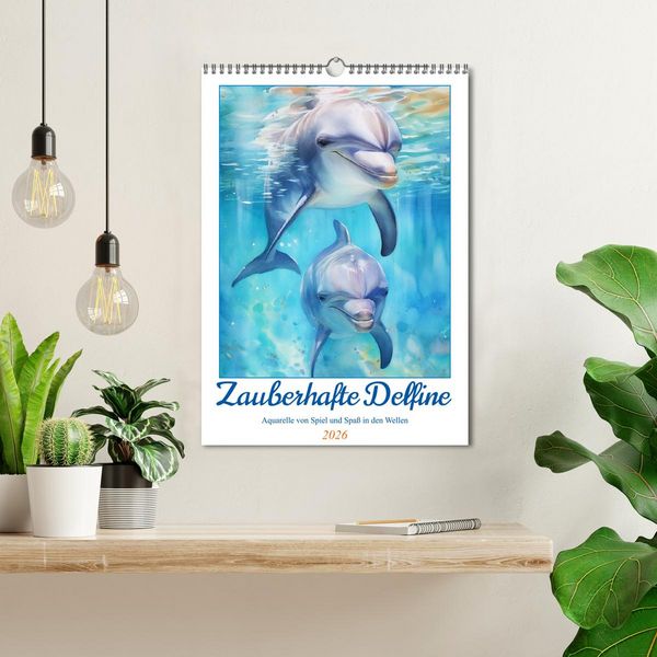 Produktbild: Zauberhafte Delfine. Aquarelle von Spiel und Spa&szlig; in den Wellen (Wandkalender 2026 DIN A3 hoch), CALVENDO Monatskalender