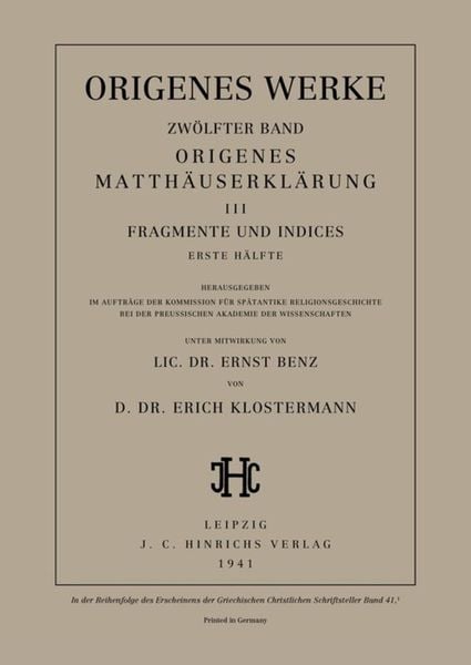 Produktbild: Origenes Matth&auml;userkl&auml;rung III: Fragmente und Indices, Erste H&auml;lfte