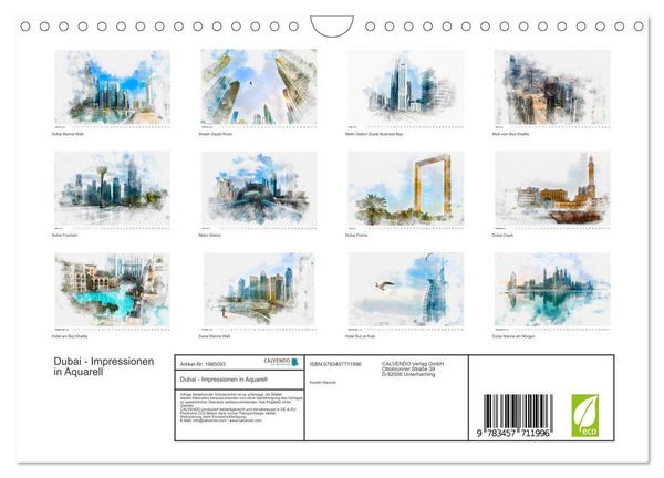 Produktbild: Dubai - Impressionen in Aquarell (Wandkalender 2026 DIN A4 quer), CALVENDO Monatskalender