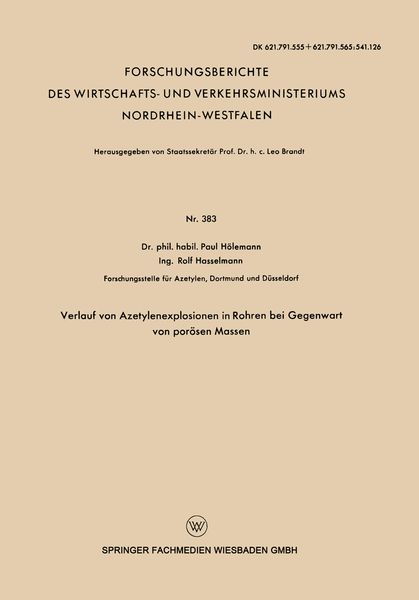 Produktbild: Verlauf von Azetylenexplosionen in Rohren bei Gegenwart von por&ouml;sen Massen