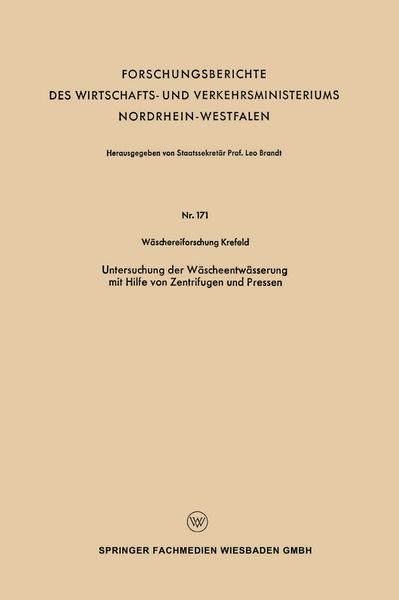 Produktbild: Untersuchung der W&auml;scheentw&auml;sserung mit Hilfe von Zentrifugen und Pressen