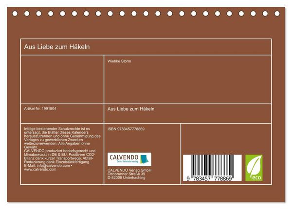 Produktbild: Aus Liebe zum H&auml;keln (Tischkalender 2026 DIN A5 quer), CALVENDO Monatskalender