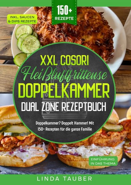 Produktbild: XXL Cosori Hei&szlig;luftfritteuse Doppelkammer Dual Zone Rezeptbuch