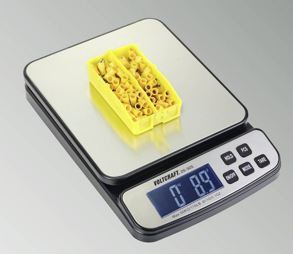 Produktbild: VOLTCRAFT DS-50S Tischwaage W&auml;gebereich (max.) 50 kg Ablesbarkeit 1 g batteriebetrieben, &uuml;ber Steckernetzteil (Optional) Silber