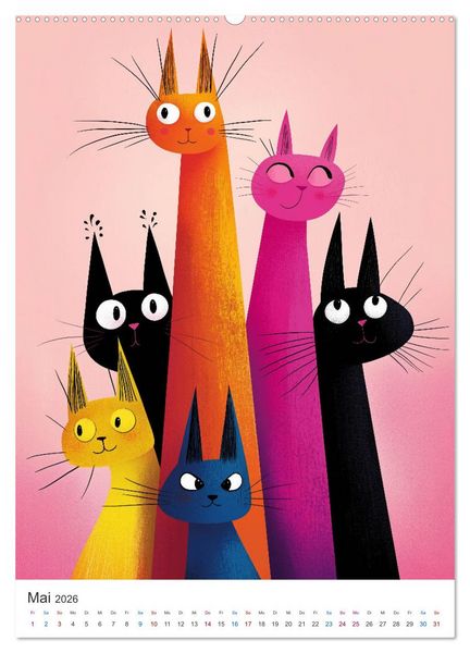 Produktbild: Kunterbunte Katzenbande (hochwertiger Premium Wandkalender 2026 DIN A2 hoch), Kunstdruck in Hochglanz