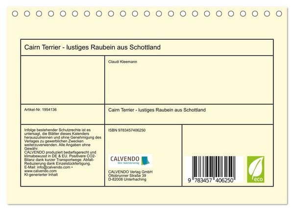 Produktbild: Cairn Terrier - lustiges Raubein aus Schottland (Tischkalender 2026 DIN A5 quer), CALVENDO Monatskalender