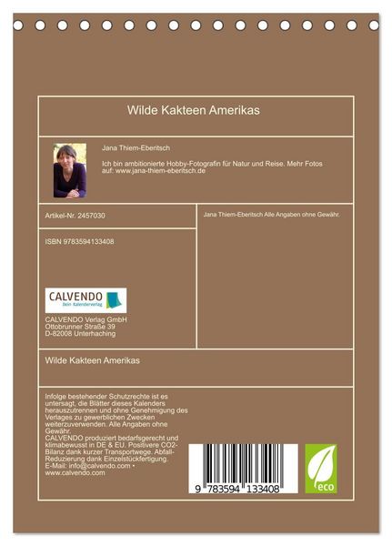 Produktbild: Wilde Kakteen Amerikas (Tischkalender 2027 DIN A5 hoch), CALVENDO Monatskalender