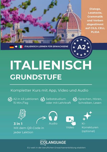 Produktbild: Italienisch A2 lernen Grundstufe: Komplettkurs mit App, Video und Audio