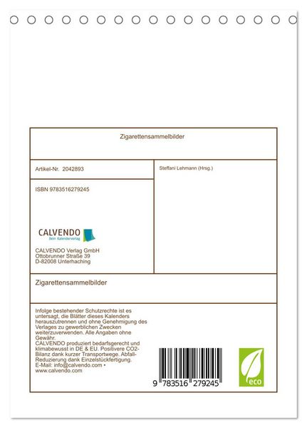 Produktbild: Zigarettensammelbilder (Tischkalender 2026 DIN A5 hoch), CALVENDO Monatskalender