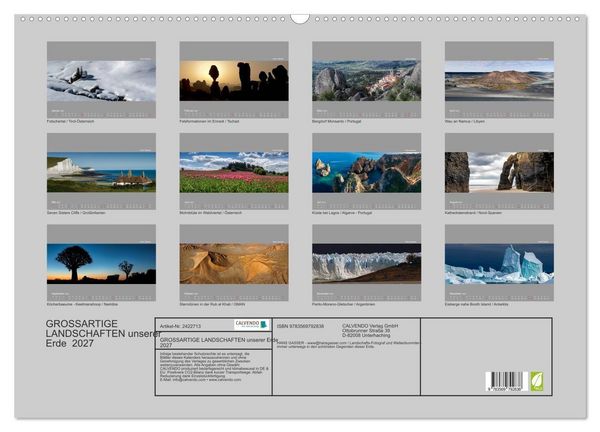 Produktbild: GROSSARTIGE LANDSCHAFTEN unserer Erde 2027 (Wandkalender 2027 DIN A2 quer), CALVENDO Monatskalender