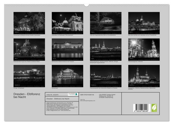 Produktbild: Dresden - Elbflorenz bei Nacht (hochwertiger Premium Wandkalender 2026 DIN A2 quer), Kunstdruck in Hochglanz