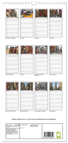 Produktbild: Familienplaner 2026 - Streets of New York - Zu Fu&szlig; durch die Metropole der Superlative mit 5 Spalten (Wandkalender, 21 x 45 cm) CALVENDO