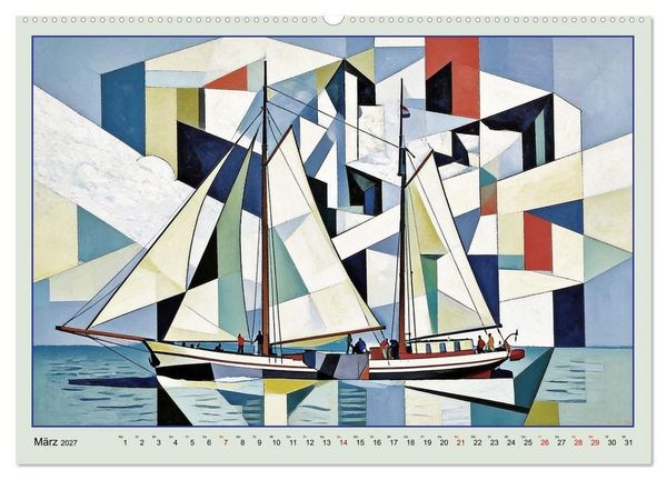 Produktbild: Segelschiffe im Stil des Kubismus (hochwertiger Premium Wandkalender 2027 DIN A2 quer), Kunstdruck in Hochglanz