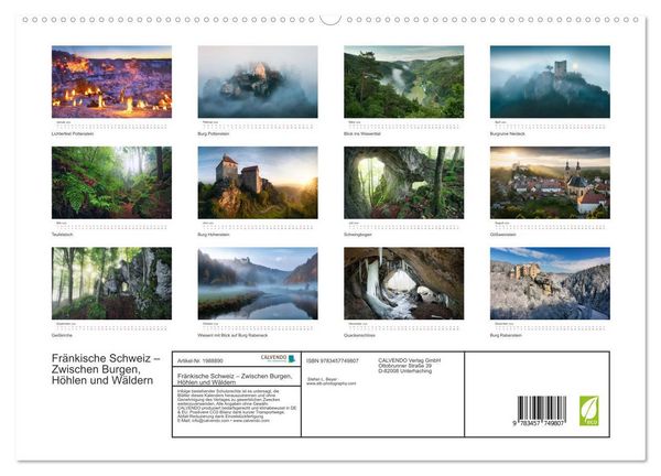 Produktbild: Fr&auml;nkische Schweiz &ndash; Zwischen Burgen, H&ouml;hlen und W&auml;ldern (hochwertiger Premium Wandkalender 2026 DIN A2 quer), Kunstdruck in Hochglanz