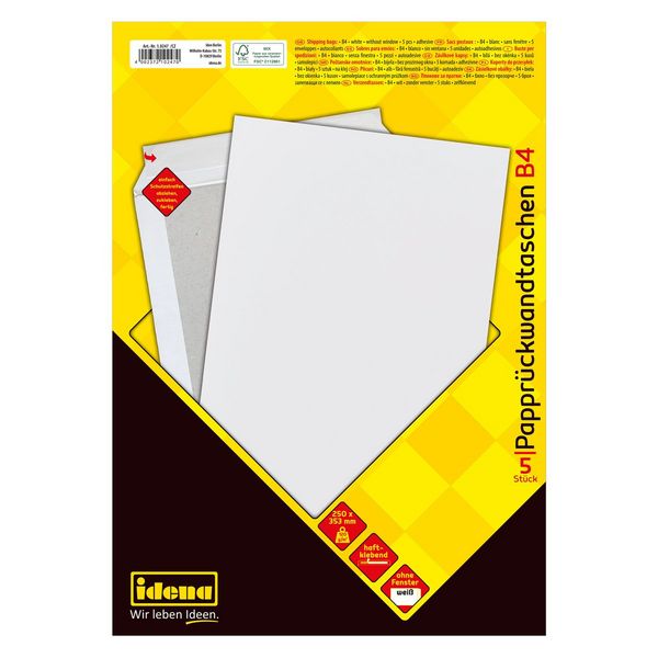 Produktbild: Idena Versandtaschen ohne Fenster haftklebend 120g/m&sup2; wei&szlig; DIN B4 5 St&uuml;ck R&uuml;ckwand