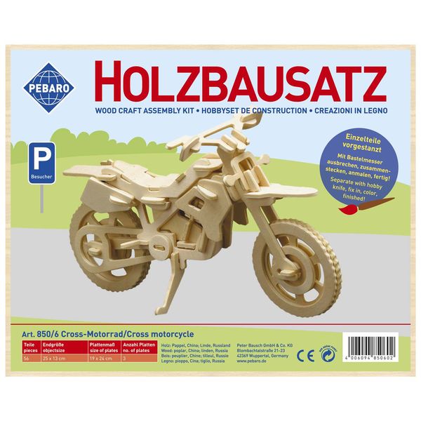 Produktbild: PEBARO 850/6 - Holzbausatz Cross-Motorrad, 56 Teile, Holzkonstruktion zum Zusammenstecken