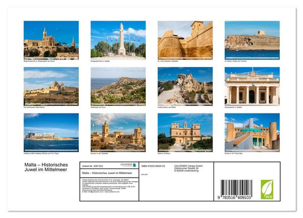Produktbild: Malta &ndash; Historisches Juwel im Mittelmeer (Wandkalender 2026 DIN A4 quer), CALVENDO Monatskalender