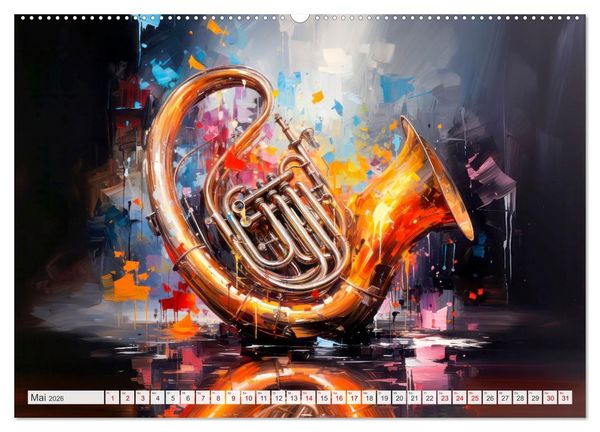 Produktbild: MUSIKINSTRUMENTE Moderne dekorative Inszenierung (hochwertiger Premium Wandkalender 2026 DIN A2 quer), Kunstdruck in Hochglanz