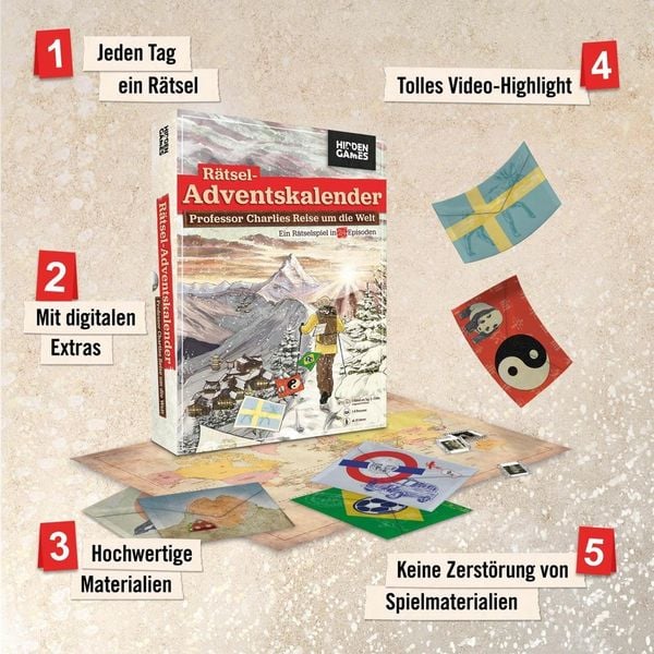 Produktbild: Hidden Games: R&auml;tsel Adventskalender Professor Charlies Reise um die Welt