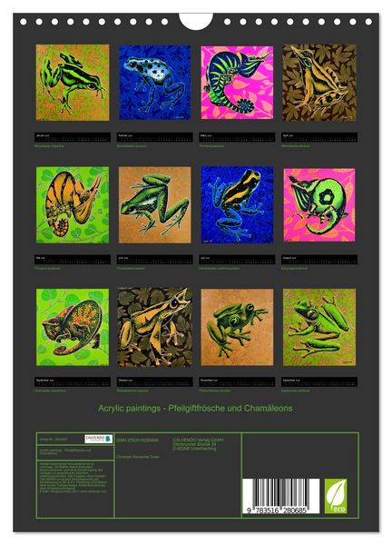 Produktbild: Acrylic paintings - Pfeilgiftfr&ouml;sche und Cham&auml;leons (Wandkalender 2026 DIN A4 hoch), CALVENDO Monatskalender