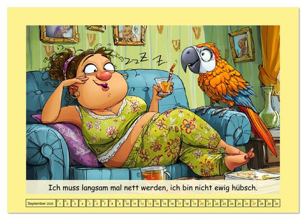 Produktbild: Witzige Cartoons und Spr&uuml;che. Das lustige Leben mit einem Vogel (hochwertiger Premium Wandkalender 2026 DIN A2 quer), Kunstdruck in Hochglanz