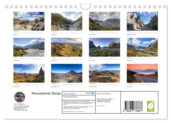 Produktbild: Neuseelands Berge (Wandkalender 2026 DIN A4 quer), CALVENDO Monatskalender