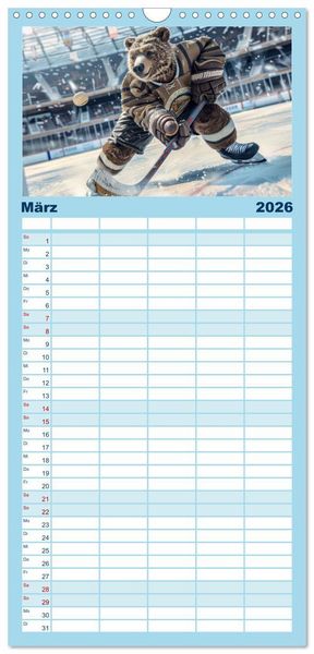 Produktbild: Familienplaner 2026 - Der tierisch lustige Eishockey Kalender mit 5 Spalten (Wandkalender, 21 x 45 cm) CALVENDO