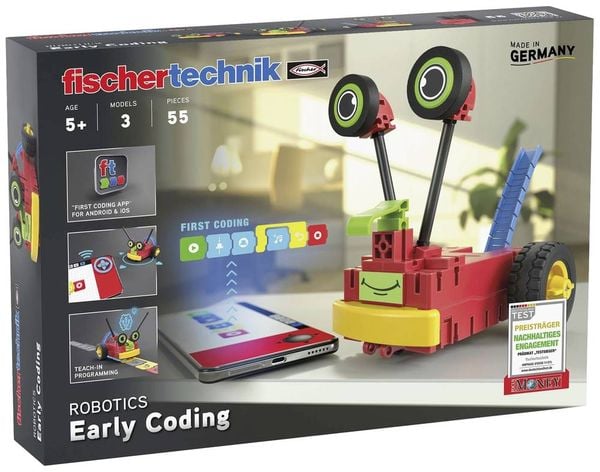 Fischertechnik 559889 - ROBOTICS Early Coding, 3 Modelle, 55 Bauteile, Konstruktionsbaukasten