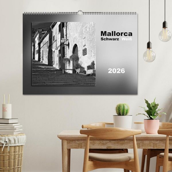 Produktbild: Mallorca Schwarz Wei&szlig; (Wandkalender 2026 DIN A2 quer), CALVENDO Monatskalender