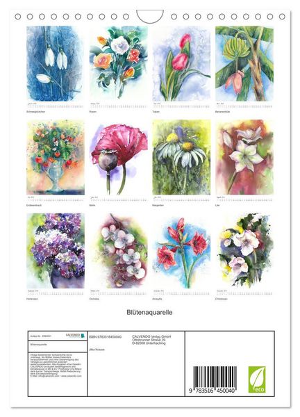 Produktbild: Bl&uuml;tenaquarelle (Wandkalender 2026 DIN A4 hoch), CALVENDO Monatskalender