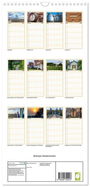Produktbild: Familienplaner 2027 - Bottroper Stadtansichten mit 5 Spalten (Wandkalender, 21 x 45 cm) CALVENDO