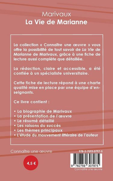 Produktbild: Fiche de lecture La Vie de Marianne de Marivaux (analyse litt&eacute;raire de r&eacute;f&eacute;rence et r&eacute;sum&eacute; complet)