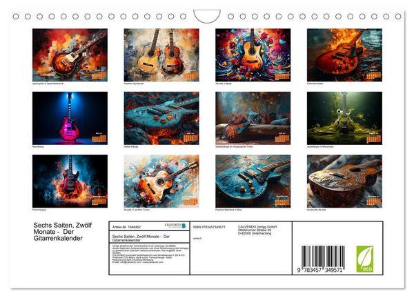 Produktbild: Sechs Saiten, Zw&ouml;lf Monate - Der Gitarrenkalender (Wandkalender 2026 DIN A4 quer), CALVENDO Monatskalender