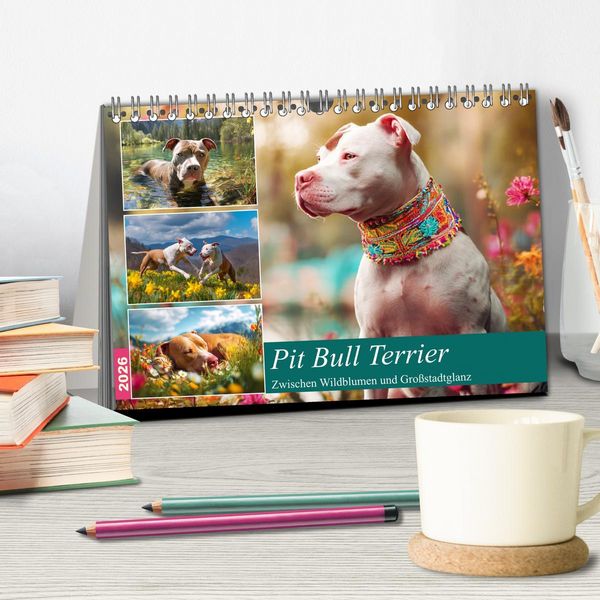Produktbild: Pit Bull Terrier. Zwischen Wildblumen und Gro&szlig;stadtglanz (Tischkalender 2026 DIN A5 quer), CALVENDO Monatskalender