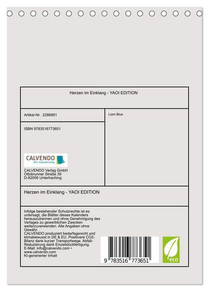 Produktbild: Herzen im Einklang - YAOI EDITION (Tischkalender 2027 DIN A5 hoch), CALVENDO Monatskalender