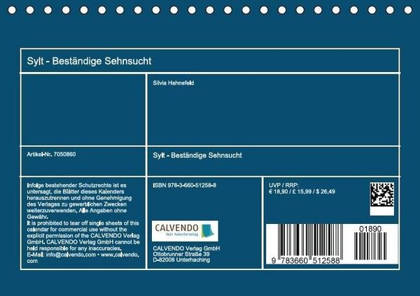 Produktbild: Sylt - Best&auml;ndige Sehnsucht (Tischkalender immerw&auml;hrend DIN A5 quer)