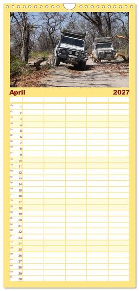 Produktbild: Familienplaner 2027 - Land Rover Defender - Unterwegs in Afrika mit 5 Spalten (Wandkalender, 21 x 45 cm) CALVENDO