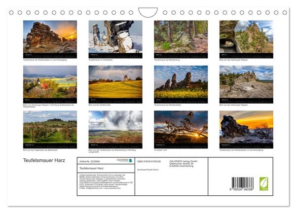 Produktbild: Teufelsmauer Harz (Wandkalender 2026 DIN A4 quer), CALVENDO Monatskalender