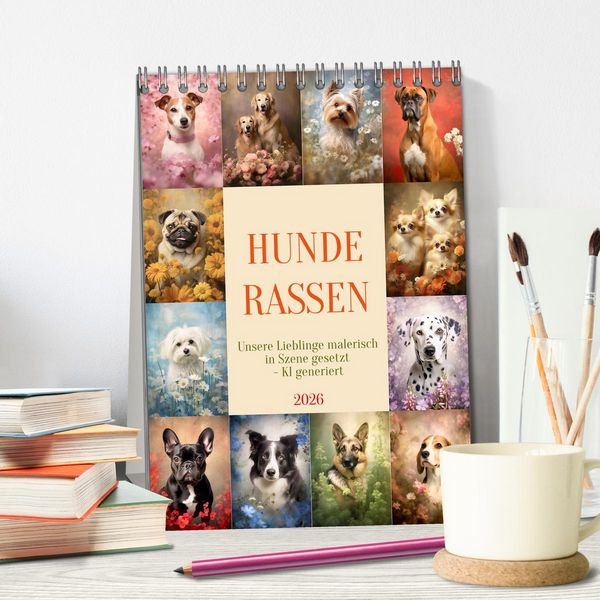 Produktbild: Hunderassen (Tischkalender 2026 DIN A5 hoch), CALVENDO Monatskalender