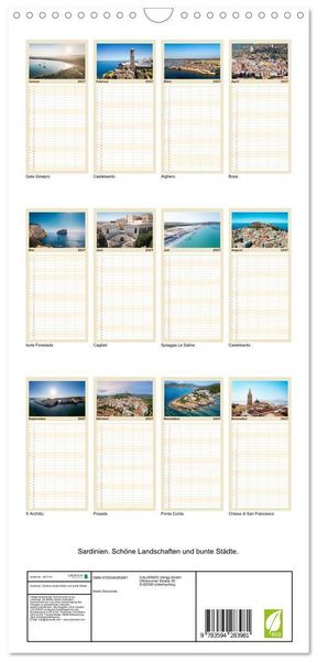 Produktbild: Familienplaner 2027 - Sardinien. Sch&ouml;ne Landschaften und bunte St&auml;dte. mit 5 Spalten (Wandkalender, 21 x 45 cm) CALVENDO