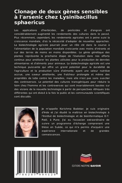 Produktbild: Clonage de deux g&egrave;nes sensibles &agrave; l'arsenic chez Lysinibacillus sphaericus
