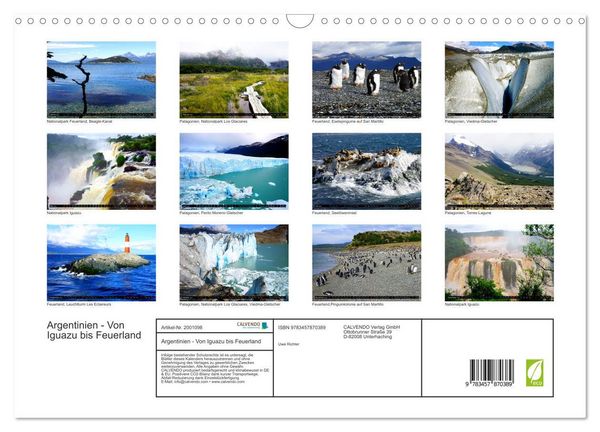 Produktbild: Argentinien - Von Iguazu bis Feuerland (Wandkalender 2026 DIN A3 quer), CALVENDO Monatskalender