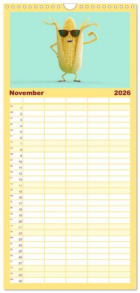 Produktbild: Familienplaner 2026 - Esse ich nicht! Der freche Kinderkalender mit Obst & Gem&uuml;se mit 5 Spalten (Wandkalender, 21 x 45 cm) CALVENDO