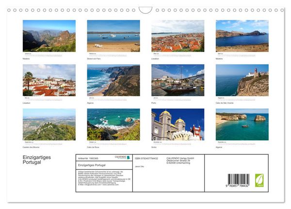 Produktbild: Einzigartiges Portugal (Wandkalender 2026 DIN A3 quer), CALVENDO Monatskalender