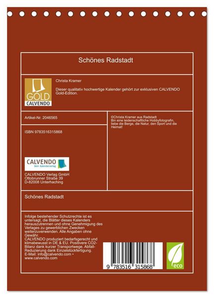 Produktbild: Sch&ouml;nes Radstadt (Tischkalender 2026 DIN A5 hoch), CALVENDO Monatskalender
