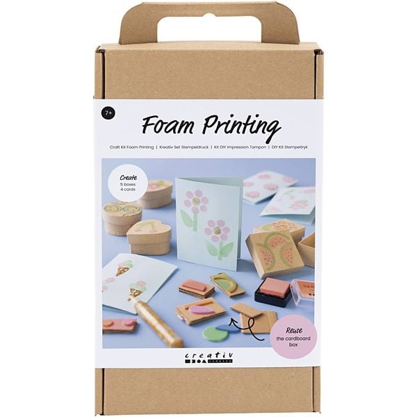 Produktbild: Creativ Company Kreativ Set Stempeldruck, Dekorierte Schachteln, Karten, Beige, Mittelgr&uuml;n, Mint, Rot transparent