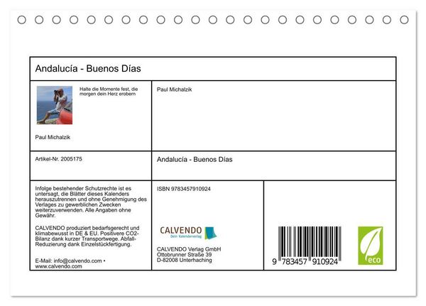 Produktbild: Andaluc&iacute;a - Buenos D&iacute;as (Tischkalender 2026 DIN A5 quer), CALVENDO Monatskalender