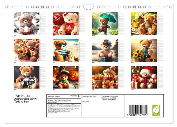 Produktbild: Teddys - Die Jahresreise der KI-Teddyb&auml;ren (Wandkalender 2026 DIN A4 quer), CALVENDO Monatskalender